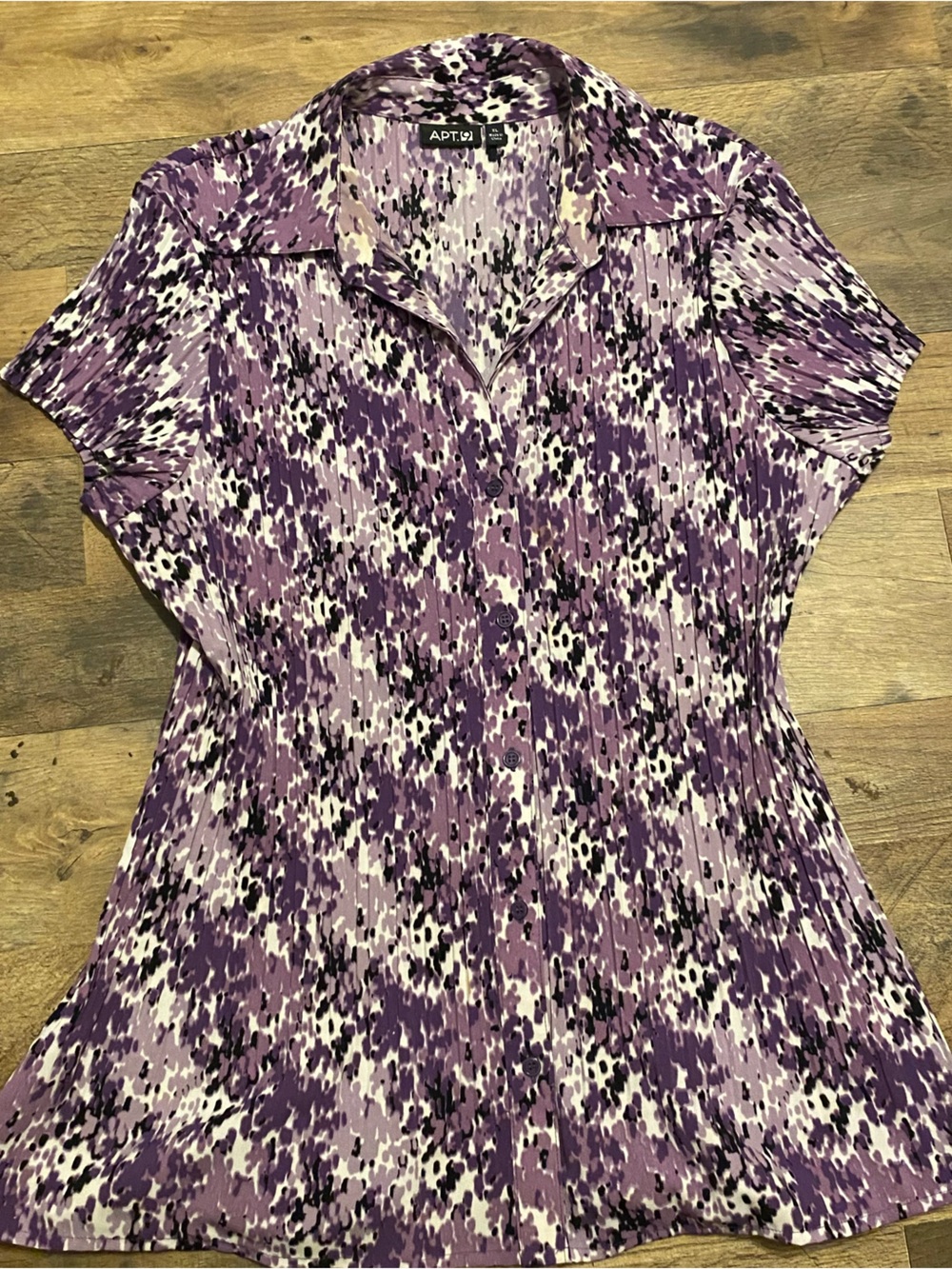 Apt. 9 Purple Printed Short-Sleeve Blouse